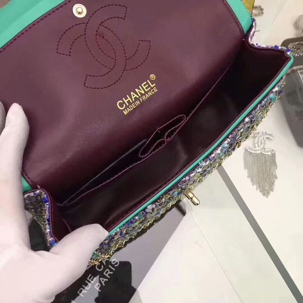 Chanel 2018 Spring Summer Flap Shoulder Bag Green Canvas Leather 1112A Gold