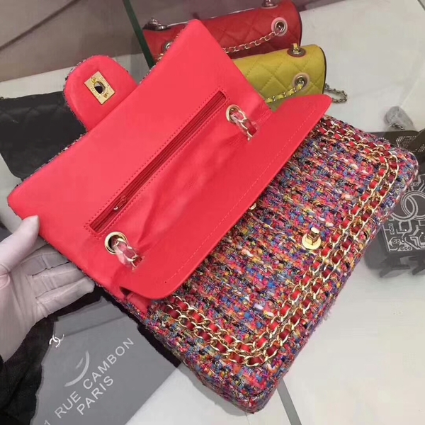 Chanel 2018 Spring Summer Flap Shoulder Bag Red Canvas Leather 1112A Gold