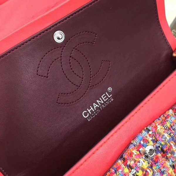 Chanel 2018 Spring Summer Flap Shoulder Bag Red Canvas Leather 1112A Silver