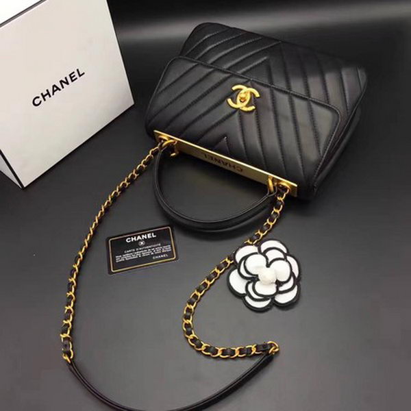 Chanel Classic Top Handle Bag Chevron Sheepskin Leather CHA2371 Black