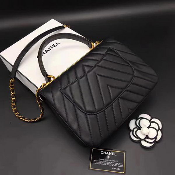 Chanel Classic Top Handle Bag Chevron Sheepskin Leather CHA2371 Black