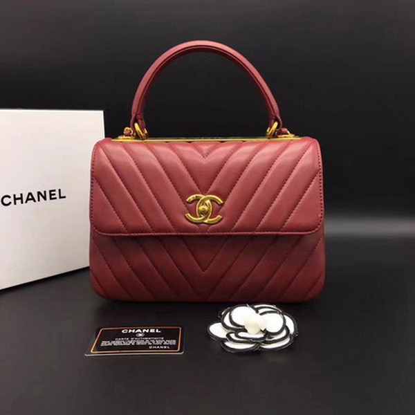 Chanel Classic Top Handle Bag Chevron Sheepskin Leather CHA2371 Red