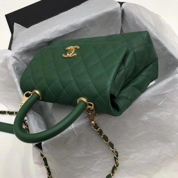 Chanel Classic Top Handle Bag Green Cannage Pattern A92290 Gold