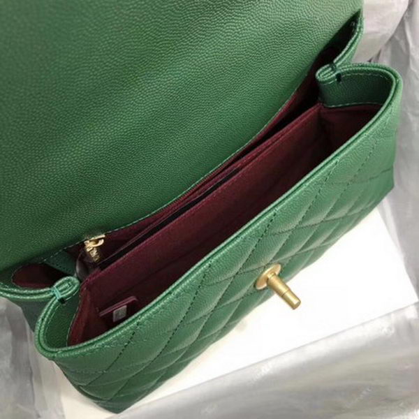 Chanel Classic Top Handle Bag Green Cannage Pattern A92290 Gold