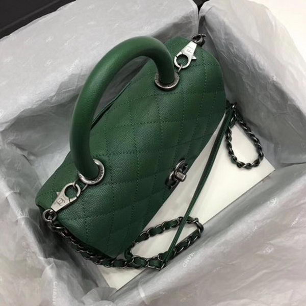 Chanel Classic Top Handle Bag Green Cannage Pattern A92290 Silver