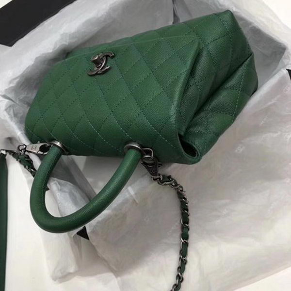 Chanel Classic Top Handle Bag Green Cannage Pattern A92290 Silver