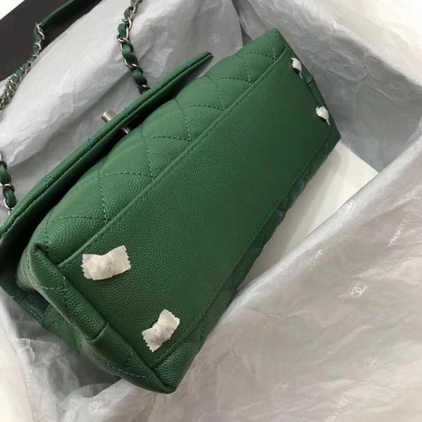 Chanel Classic Top Handle Bag Green Cannage Pattern A92290 Silver