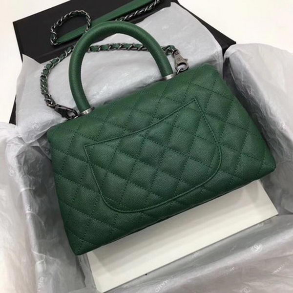 Chanel Classic Top Handle Bag Green Cannage Pattern A92290 Silver