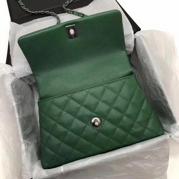 Chanel Classic Top Handle Bag Green Cannage Pattern A92290 Silver