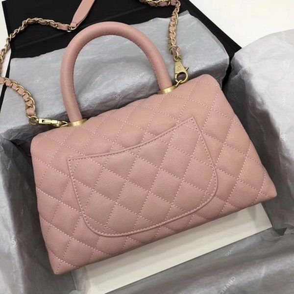 Chanel Classic Top Handle Bag Pink Cannage Pattern A92290 Gold