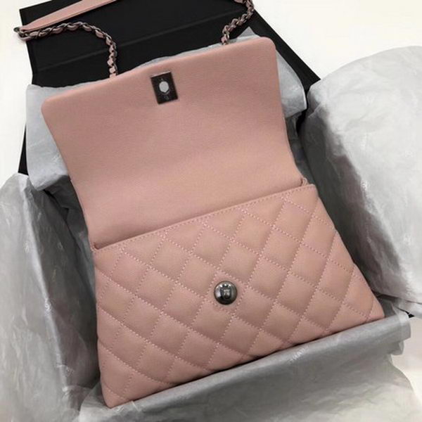 Chanel Classic Top Handle Bag Pink Cannage Pattern A92290 Silver