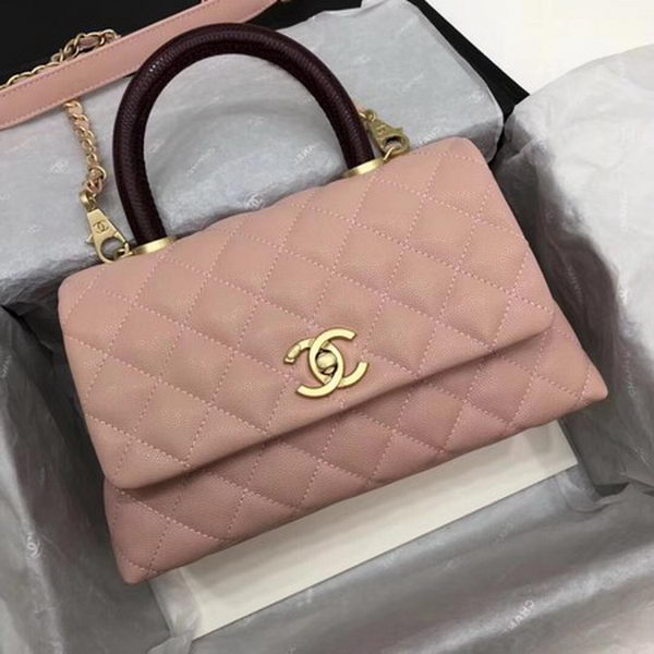 Chanel Classic Top Handle Bag Pink Cannage Pattern A92290 Wine
