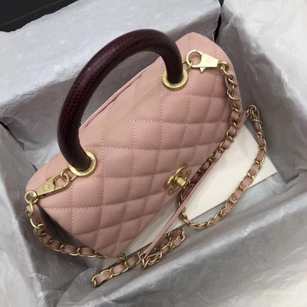Chanel Classic Top Handle Bag Pink Cannage Pattern A92290 Wine