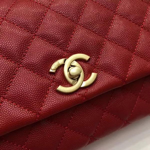 Chanel Classic Top Handle Bag Red Cannage Pattern A92290 Gold