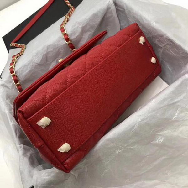 Chanel Classic Top Handle Bag Red Cannage Pattern A92290 Gold