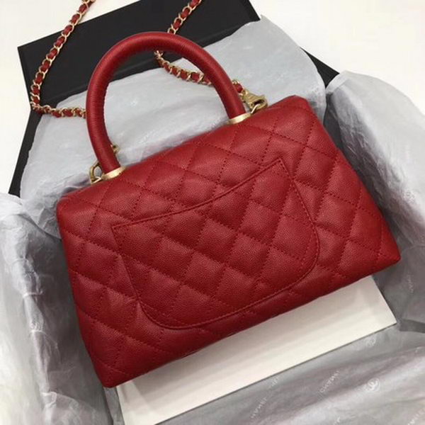 Chanel Classic Top Handle Bag Red Cannage Pattern A92290 Gold