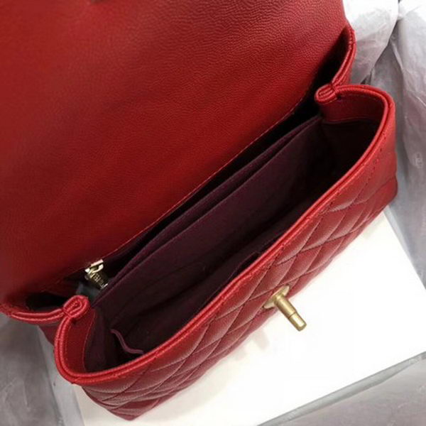 Chanel Classic Top Handle Bag Red Cannage Pattern A92290 Gold