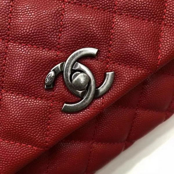 Chanel Classic Top Handle Bag Red Cannage Pattern A92290 Silver