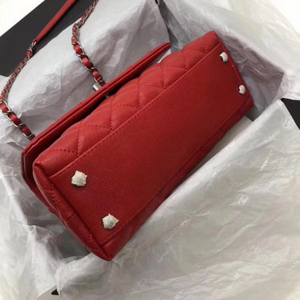 Chanel Classic Top Handle Bag Red Cannage Pattern A92290 Silver