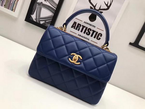 Chanel Classic Top Handle Bag Sheepskin Leather CHA2371 Blue