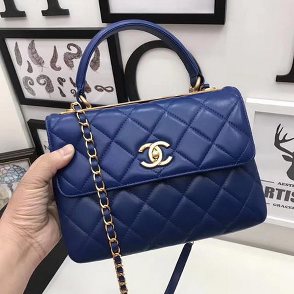 Chanel Classic Top Handle Bag Sheepskin Leather CHA2371 Blue