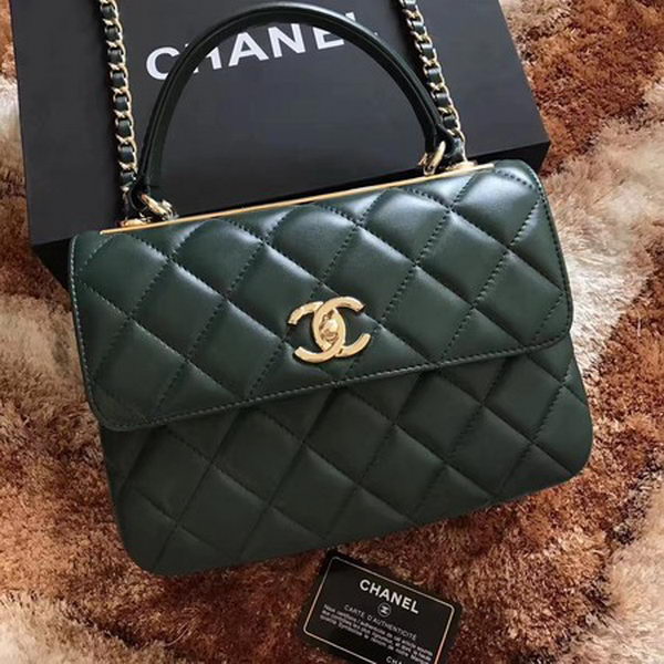 Chanel Classic Top Handle Bag Sheepskin Leather CHA2371 Deep Green