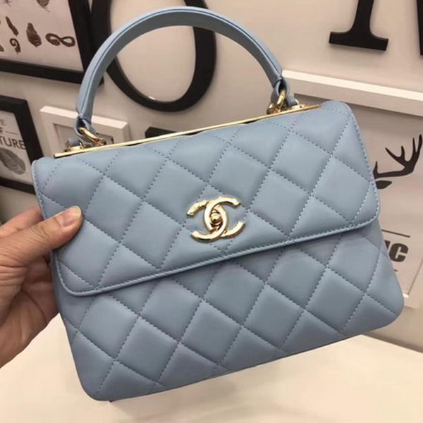 Chanel Classic Top Handle Bag Sheepskin Leather CHA2371 SkyBlue