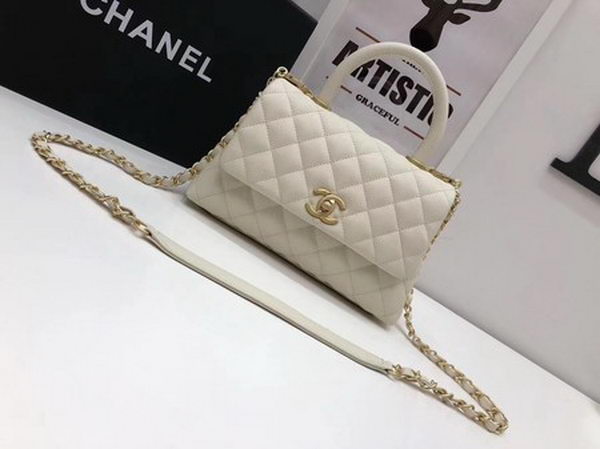 Chanel Classic Top Handle Bag White Cannage Pattern A92290 Gold