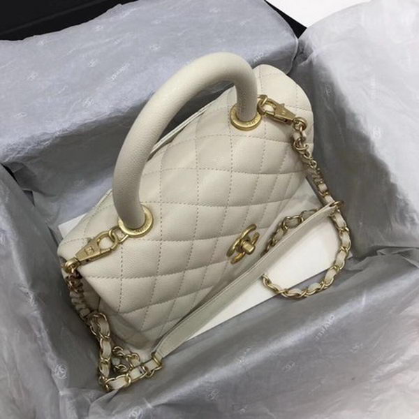 Chanel Classic Top Handle Bag White Cannage Pattern A92290 Gold