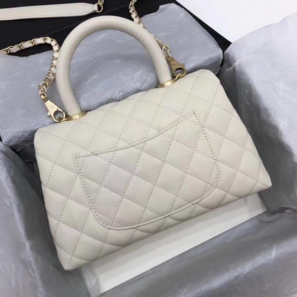 Chanel Classic Top Handle Bag White Cannage Pattern A92290 Gold