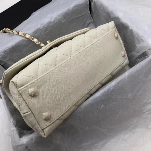 Chanel Classic Top Handle Bag White Cannage Pattern A92290 Gold