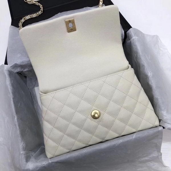 Chanel Classic Top Handle Bag White Cannage Pattern A92290 Gold