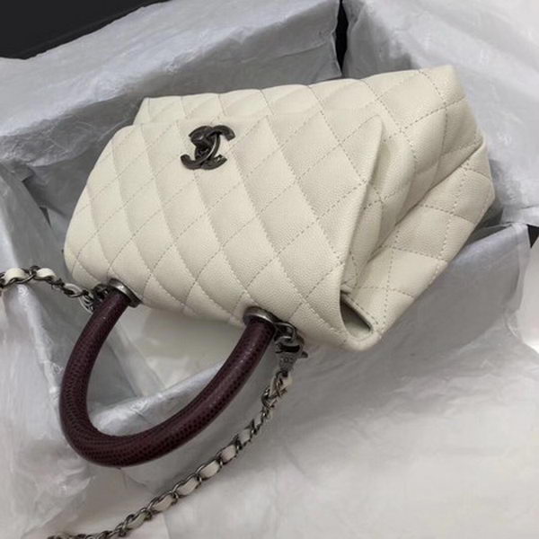 Chanel Classic Top Handle Bag White Cannage Pattern A92290 Red