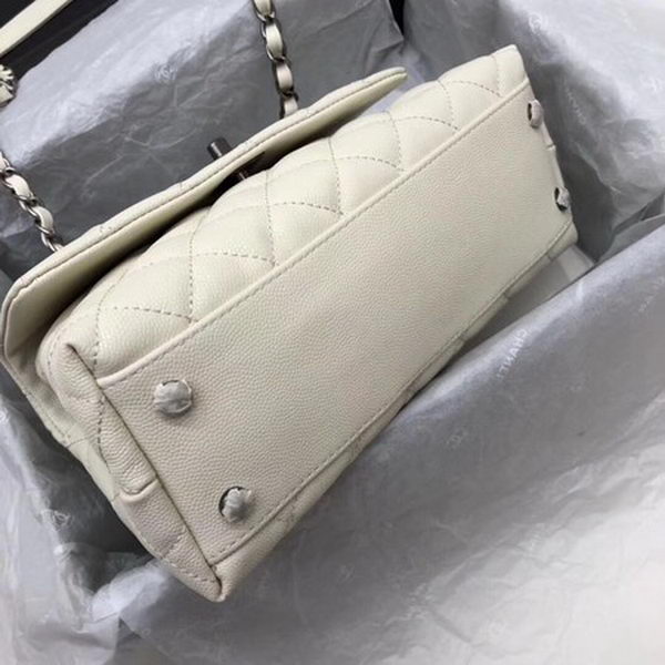 Chanel Classic Top Handle Bag White Cannage Pattern A92290 Red