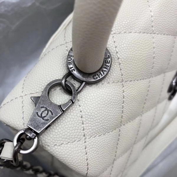 Chanel Classic Top Handle Bag White Cannage Pattern A92290 Silver
