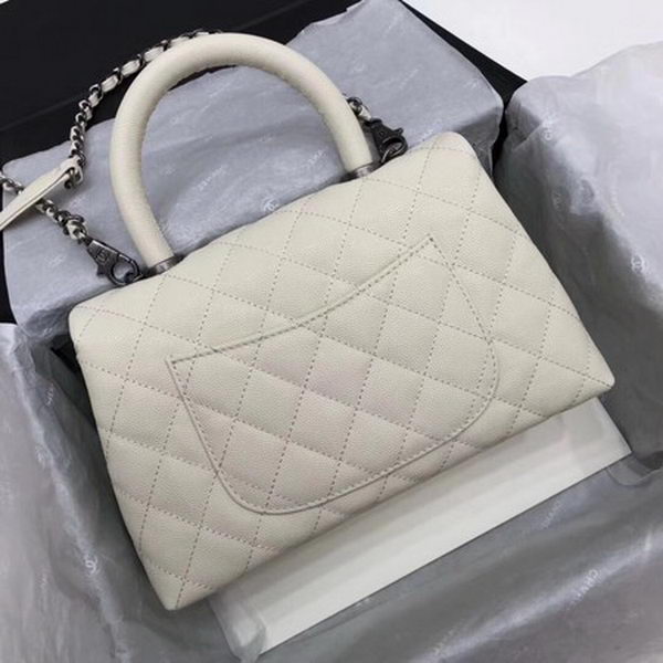 Chanel Classic Top Handle Bag White Cannage Pattern A92290 Silver