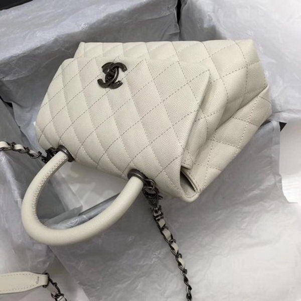 Chanel Classic Top Handle Bag White Cannage Pattern A92290 Silver