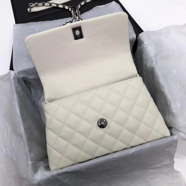 Chanel Classic Top Handle Bag White Cannage Pattern A92290 Silver