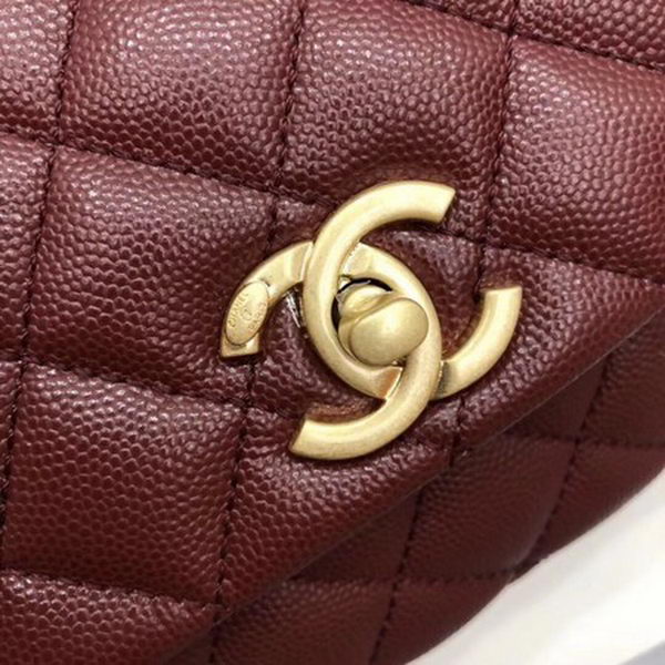 Chanel Classic Top Handle Bag Wine Cannage Pattern A92290 Gold