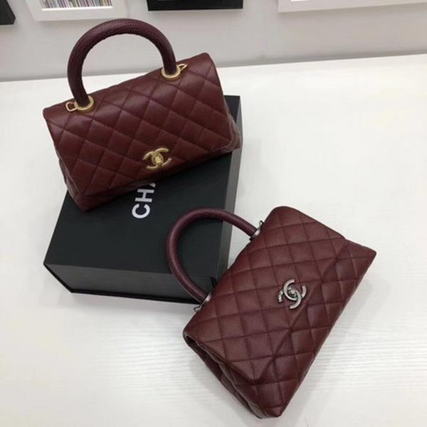 Chanel Classic Top Handle Bag Wine Cannage Pattern A92290 Silver