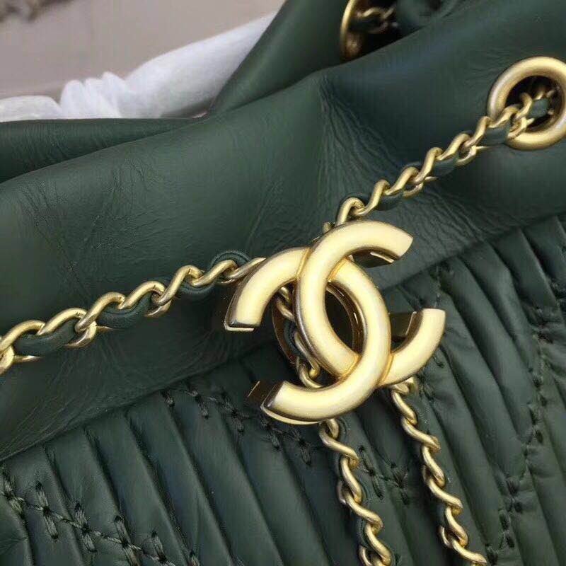 Chanel Original Calfskin Leather Bucket Bag 28173 Green