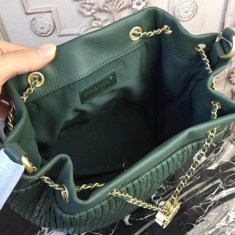 Chanel Original Calfskin Leather Bucket Bag 28173 Green