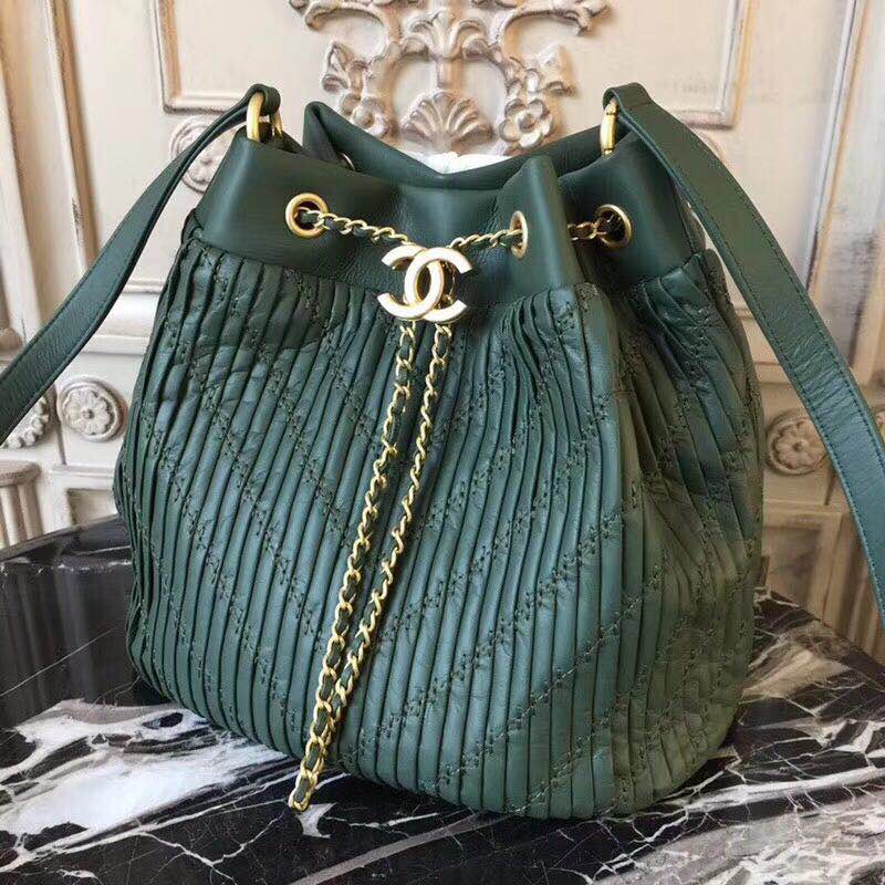 Chanel Original Calfskin Leather Bucket Bag 28173 Green