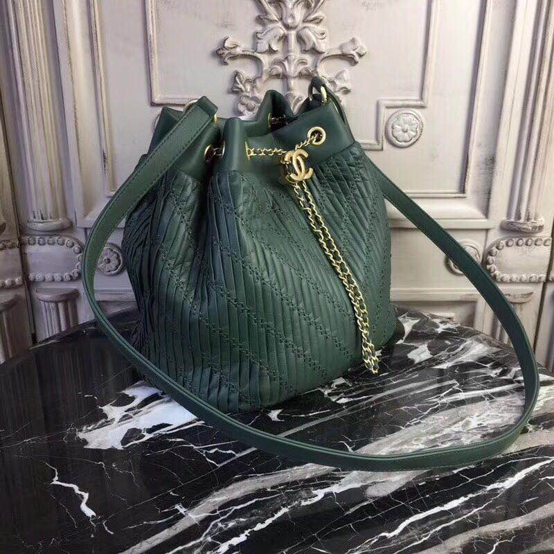 Chanel Original Calfskin Leather Bucket Bag 28173 Green