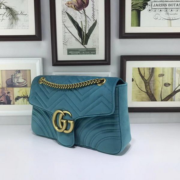 Gucci GG Marmont Embroidered Velvet Bag 443496 SkyBlue