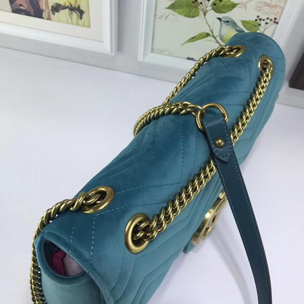 Gucci GG Marmont Embroidered Velvet Bag 443496 SkyBlue