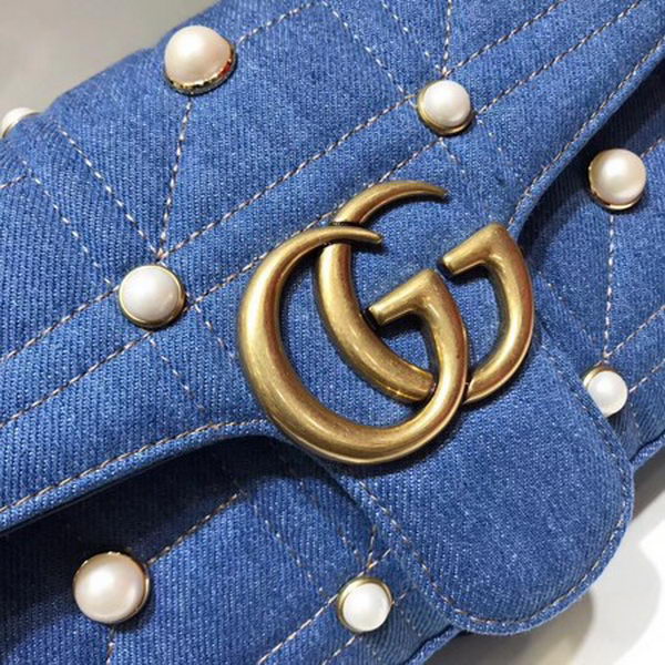 Gucci GG Marmont Small Chevron Shoulder Bag 443497 Blue