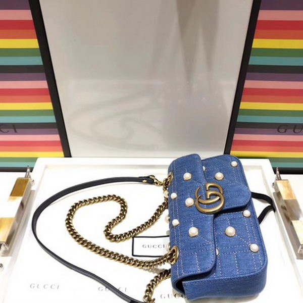 Gucci GG Marmont Matelasse Denim mini Bag 446744 Blue