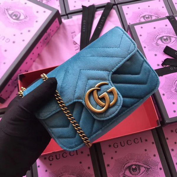 Gucci GG Marmont Velvet Super Mini Bag 476433 SkyBlue