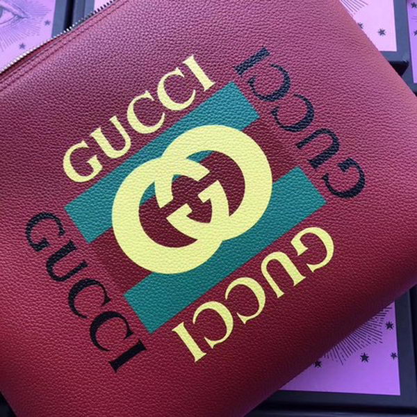 Gucci Print Leather Medium Portfolio ‎500981 Red